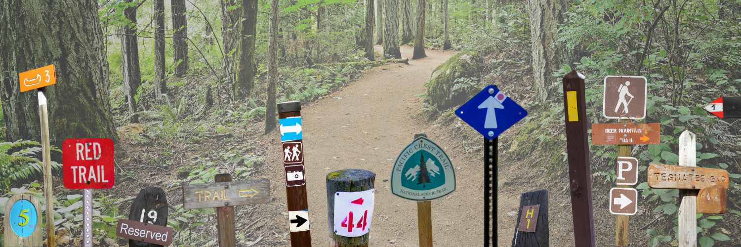 Trail.Sign.Chaos.3 This collection of trail signs visually represents the problem: diverse and non-standardized markers can complicate the emergency response process, potentially leading to life-altering delays.